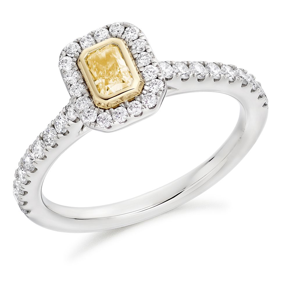 Image of Platinum Radiant Cut Halo with Diamond Set Shoulders Engagement Ring