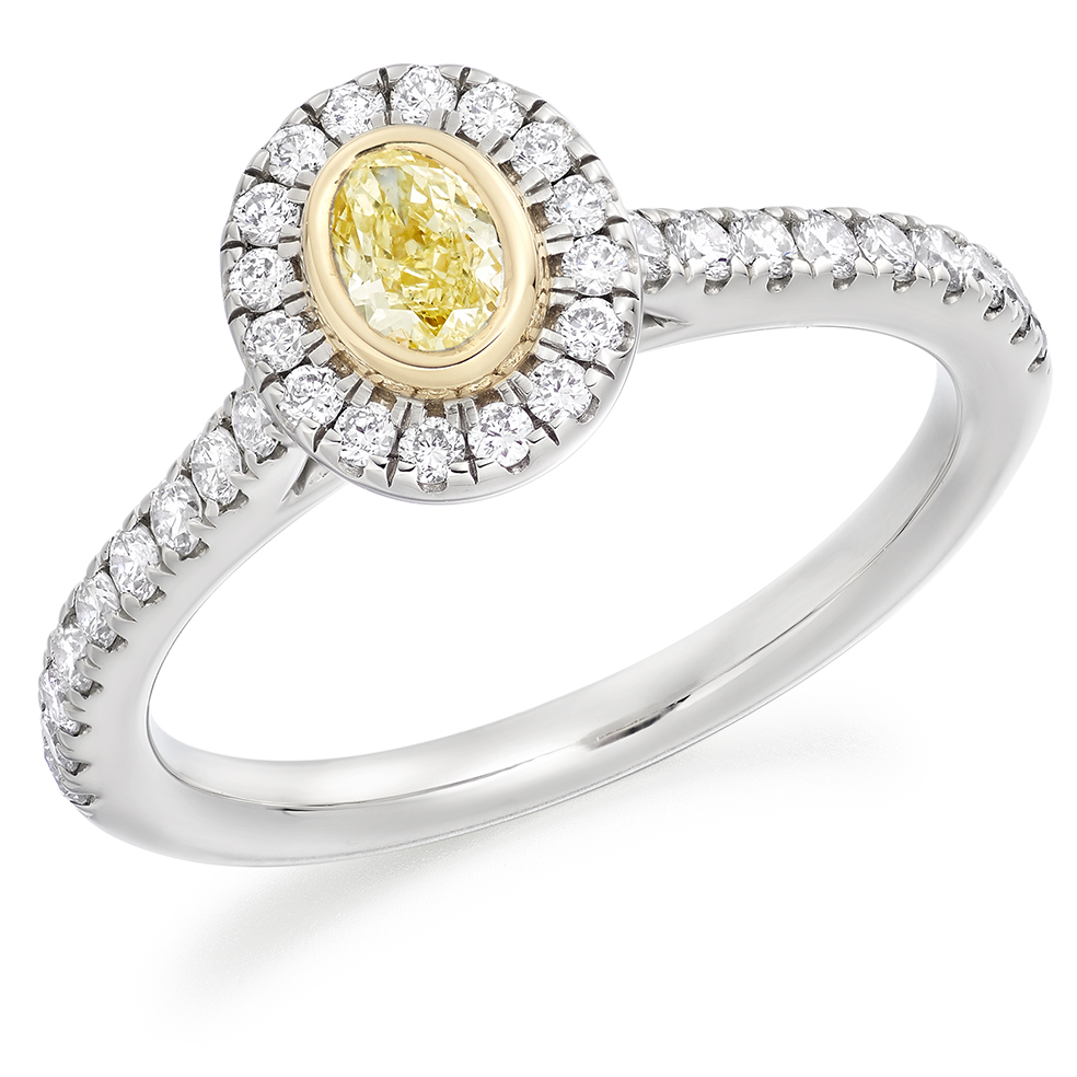 Image of Platinum Oval Cut Halo with Diamond Set Shoulders Engagement Ring