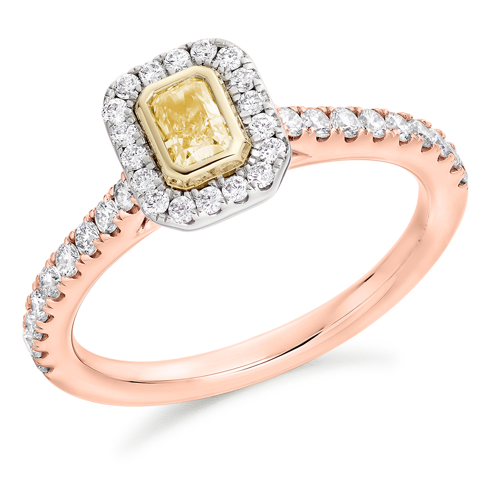 Image of Rose Gold Radiant Cut Halo with Diamond Set Shoulders Engagement Ring