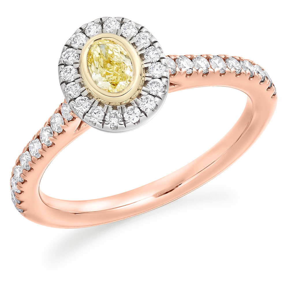Image of Rose Gold Oval Cut Halo with Diamond Set Shoulders Engagement Ring