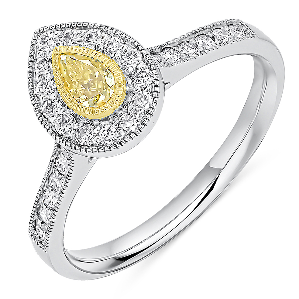 Image of White Gold Pear Cut Halo with Diamond Set Shoulders Engagement Ring