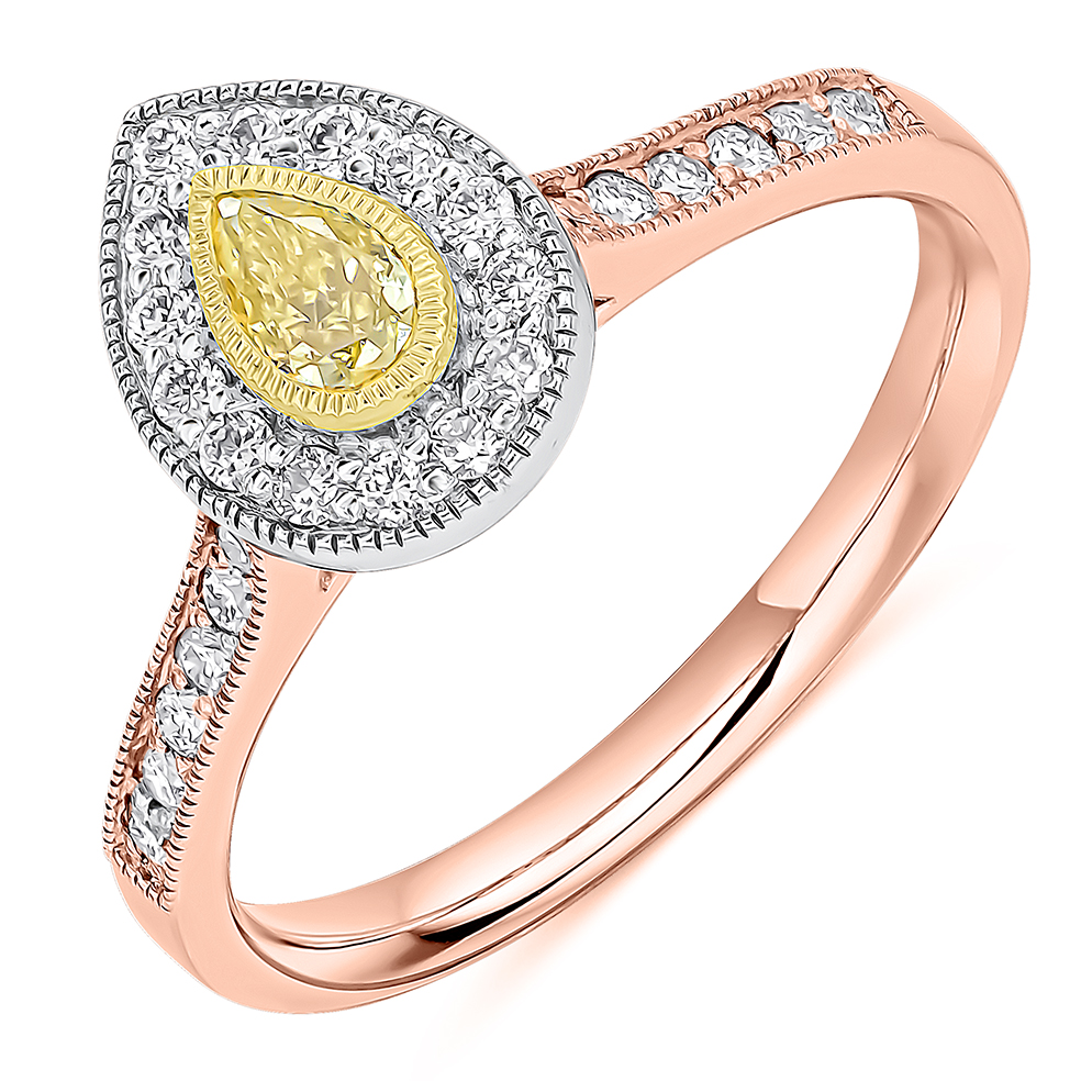 Image of Rose Gold Pear Cut Halo with Diamond Set Shoulders Engagement Ring