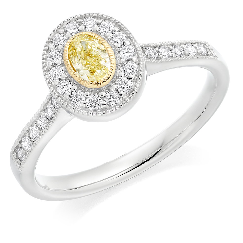 Image of White Gold Oval Cut Halo with Diamond Set Shoulders Engagement Ring