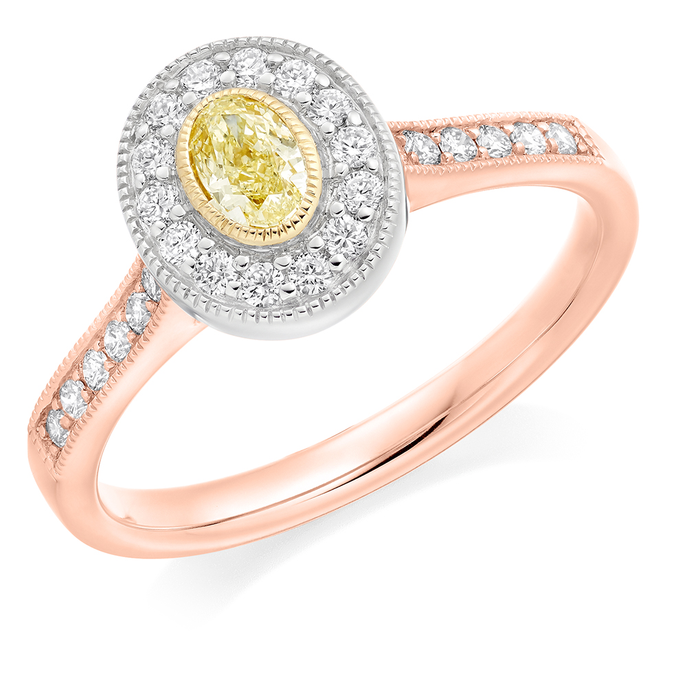 Image of Rose Gold Oval Cut Halo with Diamond Set Shoulders Engagement Ring