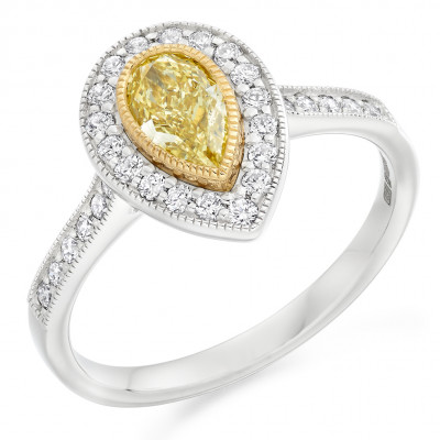 Pear Cut Halo with Diamond Set Shoulders Engagement Ring Metal Image