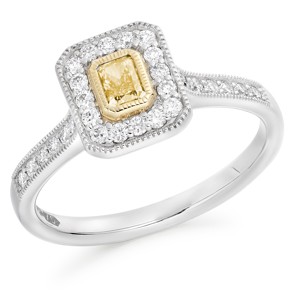 Image of Platinum Radiant Cut Halo with Diamond Set Shoulders Engagement Ring