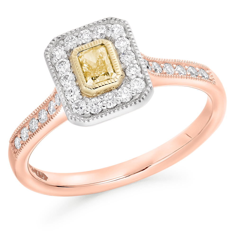 Image of Rose Gold Radiant Cut Halo with Diamond Set Shoulders Engagement Ring