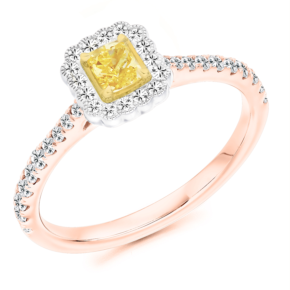Image of Rose Gold Radiant Cut Halo with Diamond Set Shoulders Engagement Ring