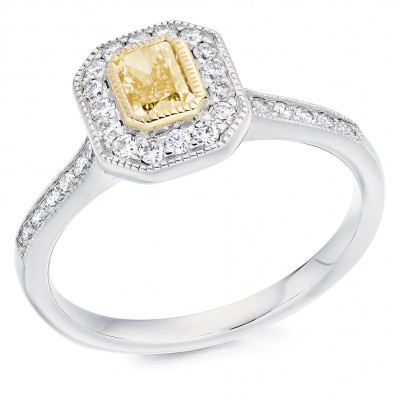 Radiant Cut Halo with Diamond Set Shoulders Engagement Ring Metal Image