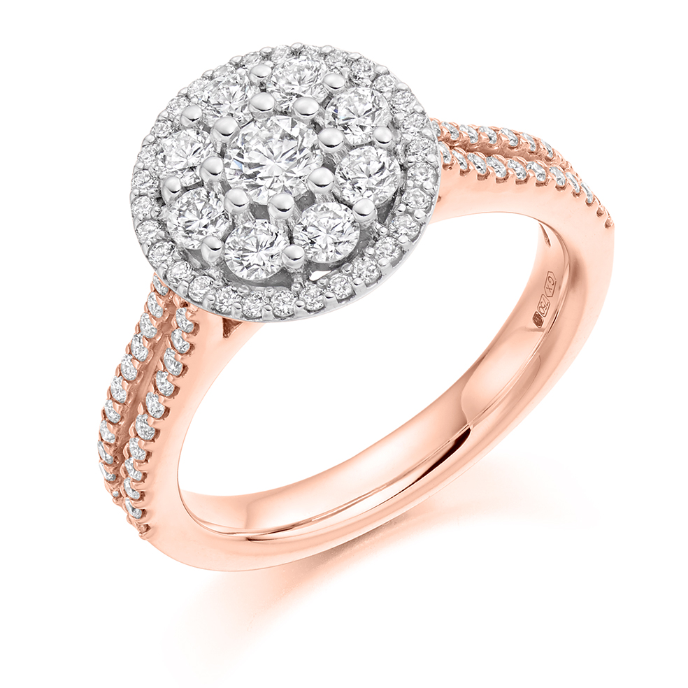 Round Brilliant Halo with Diamond Set Shoulders and Multistone Invisible Set Split Shoulders Engagement Ring Image