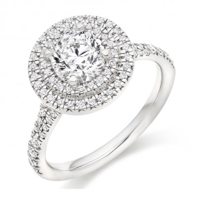 Round Brilliant Halo with Diamond Set Shoulders Split Shoulders Engagement Ring Metal Image