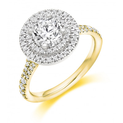 Round Brilliant Halo with Diamond Set Shoulders Split Shoulders Engagement Ring Metal Image