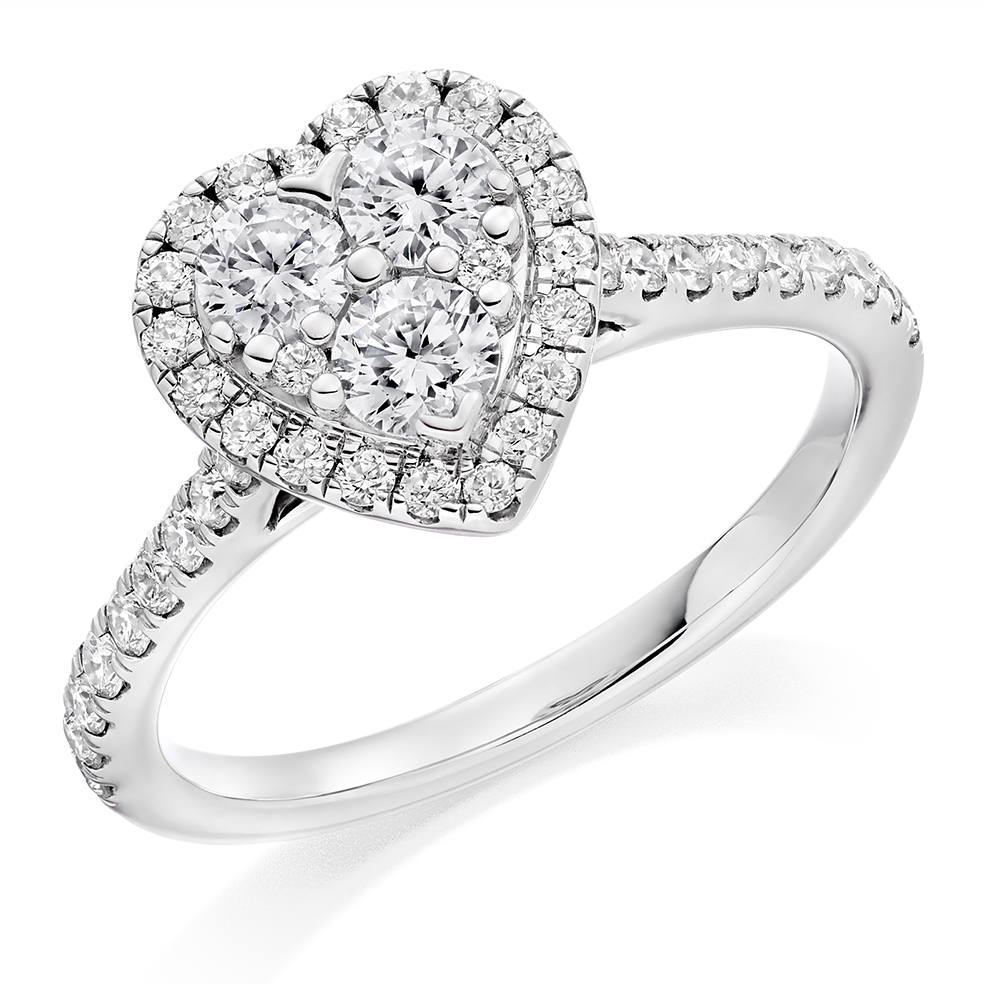 Image of Platinum Round Brilliant Halo with Diamond Set Shoulders and Multistone Invisible Set Engagement Ring