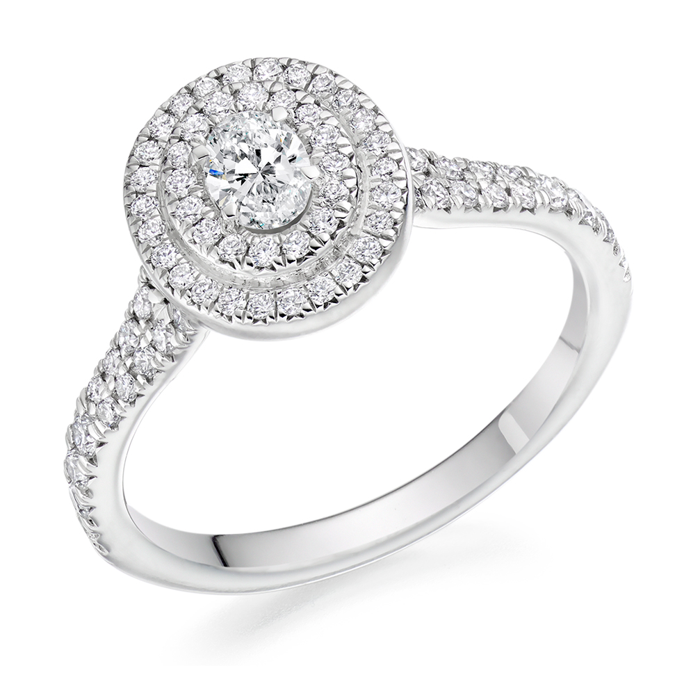 Image of Platinum Oval Cut Halo with Diamond Set Shoulders Split Shoulders Engagement Ring