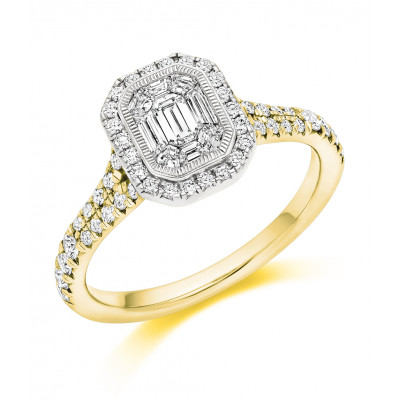 Emerald Cut Halo with Diamond Set Shoulders and Multistone Invisible Set Split Shoulders Engagement Ring Metal Image