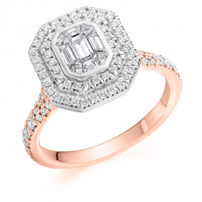 Emerald Cut Halo with Diamond Set Shoulders and Multistone Invisible Set Split Shoulders Engagement Ring Metal Image
