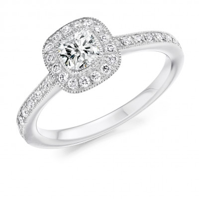 Cushion Cut Halo with Diamond Set Shoulders Engagement Ring Metal Image
