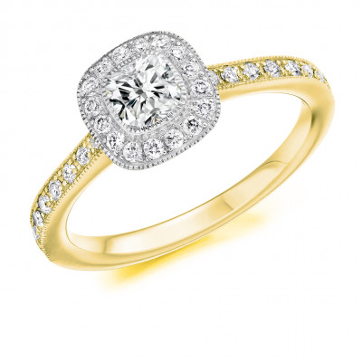 Cushion Cut Halo with Diamond Set Shoulders Engagement Ring Metal Image