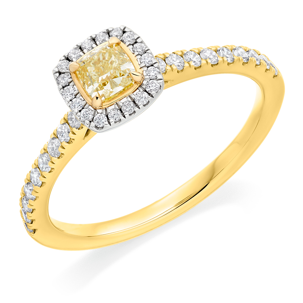 Cushion Cut Halo with Diamond Set Shoulders Engagement Ring Image