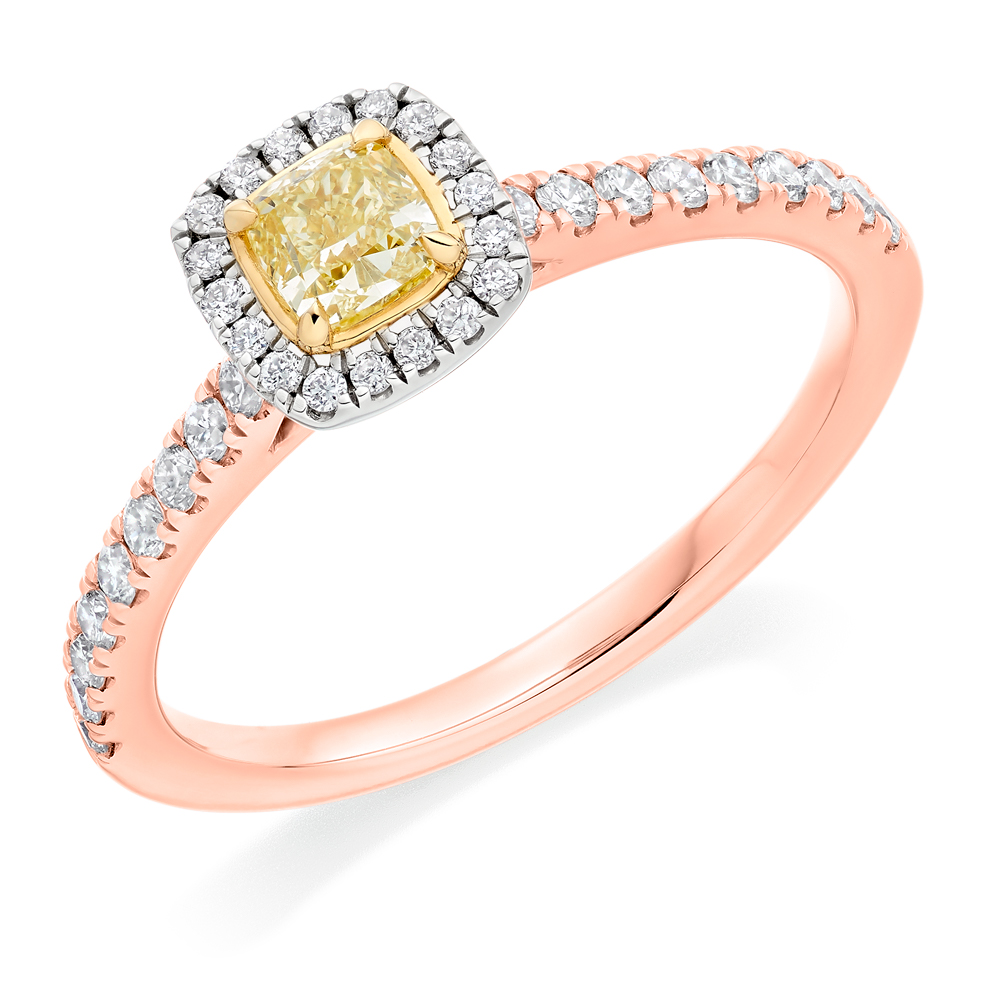 Cushion Cut Halo with Diamond Set Shoulders Engagement Ring Image