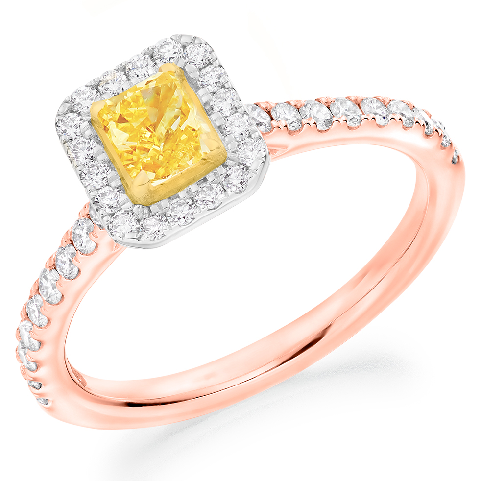 Image of Rose Gold Radiant Cut Halo with Diamond Set Shoulders Engagement Ring