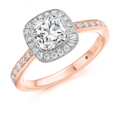 Cushion Cut Halo with Diamond Set Shoulders Engagement Ring Metal Image