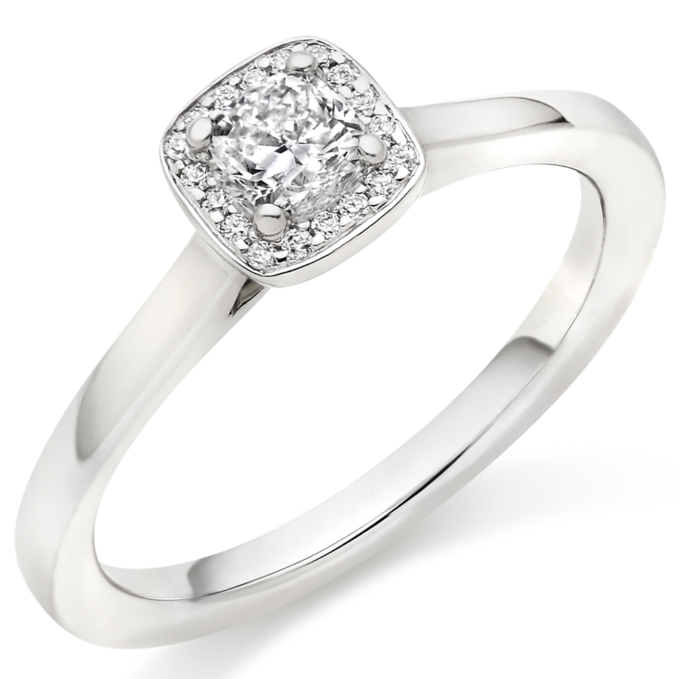 Image of Platinum Cushion Cut Halo with Plain Shoulders Engagement Ring