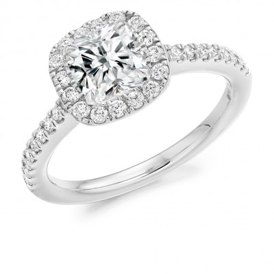 Cushion Cut Halo with Diamond Set Shoulders Engagement Ring Metal Image