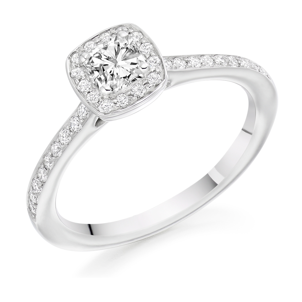 Cushion Cut Halo with Diamond Set Shoulders Engagement Ring Image