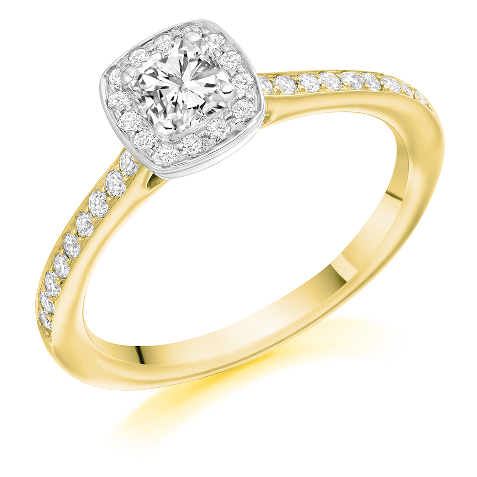 Cushion Cut Halo with Diamond Set Shoulders Engagement Ring Image