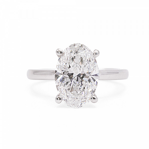 Image of 3.51ct Lab Grown Oval Brilliant Cut Diamond with Plain Shoulders Ring in Platinum