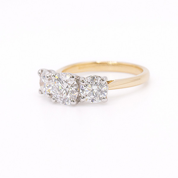 Image of 1.77ct Lab Grown Round Brilliant Cut Diamond Trilogy Set in Yellow Gold Ring