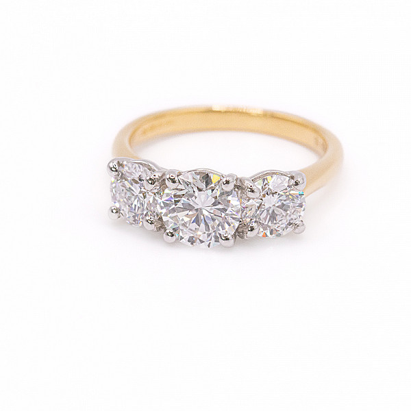 Image of 3.14ct Lab Grown Round Brilliant Cut Diamond Trilogy Set in Yellow Gold Ring