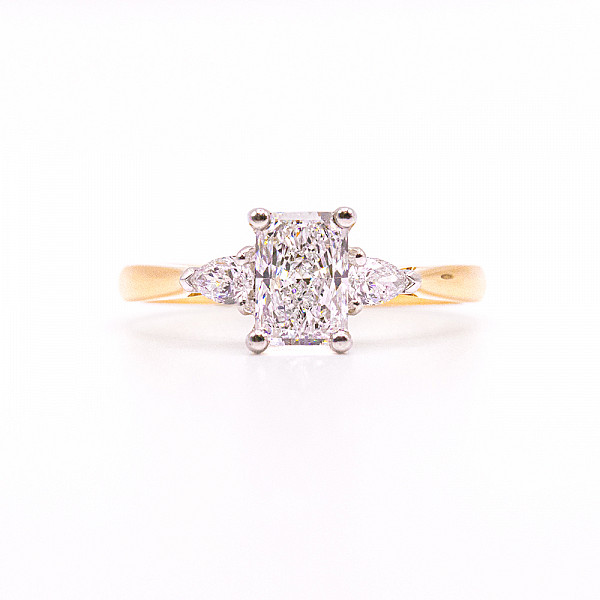 Image of 1.01ct Lab Grown Radiant Cut Diamond with Natural Pear Cut Diamonds on Each Shoulder Ring