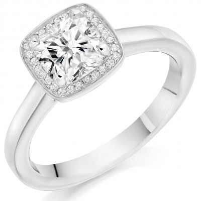 Cushion Cut Halo with Plain Shoulders Engagement Ring Metal Image