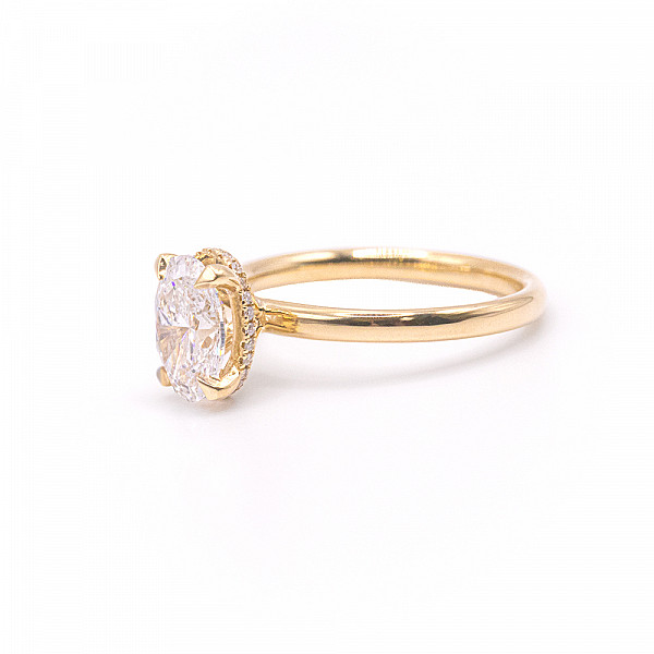 Image of 1.50ct Lab Grown Oval Brilliant Cut Diamond with Secret Halo in Yellow Gold Ring