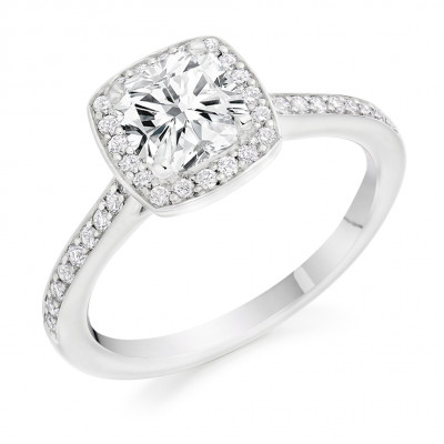 Cushion Cut Halo with Diamond Set Shoulders Engagement Ring Metal Image