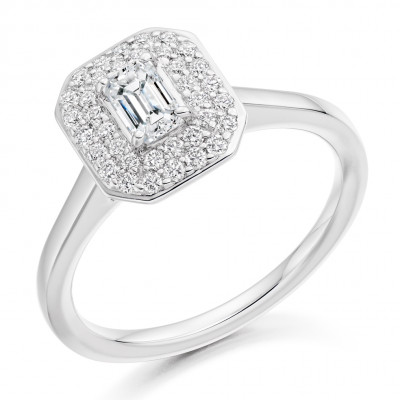 Emerald Cut Halo with Plain Shoulders Engagement Ring Metal Image