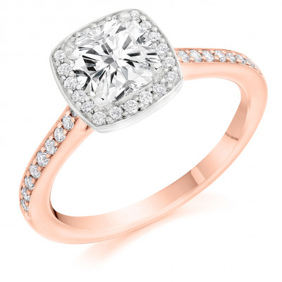 Cushion Cut Halo with Diamond Set Shoulders Engagement Ring Metal Image