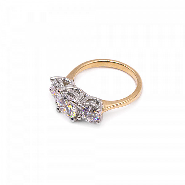 Image of 3.00ct Lab Grown Round Brilliant Cut Diamond Trilogy Set in Yellow Gold Ring