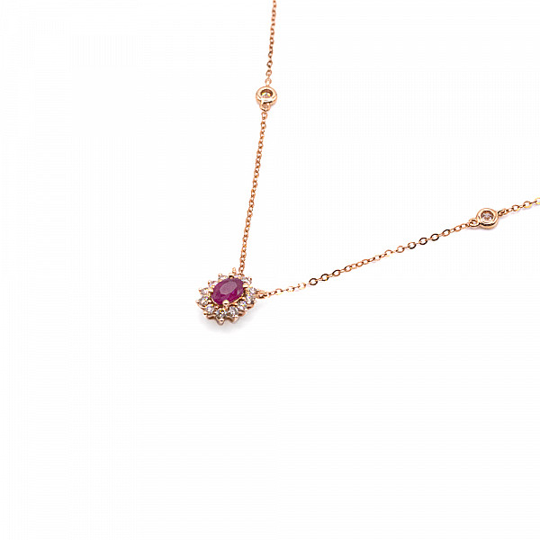 Image of 0.56ct Natural Oval Cut Ruby and Natural Diamond Halo in Rose Gold Pendant