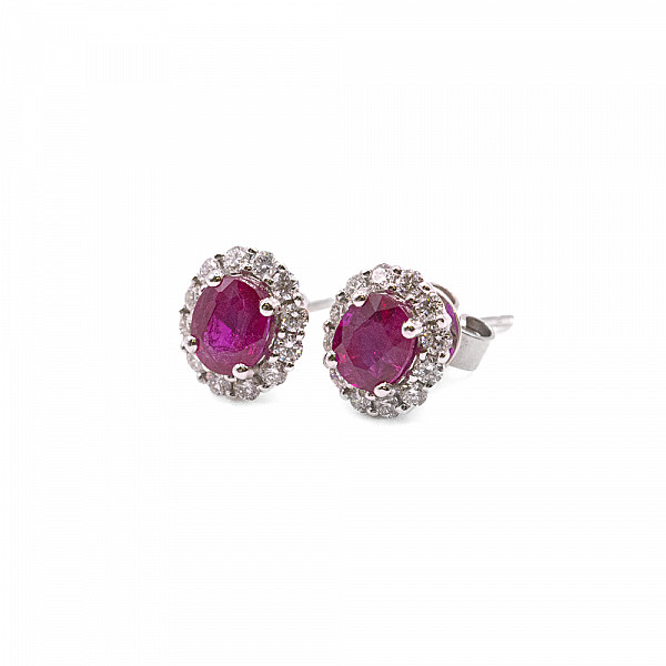 Image of 1.97ct Oval Cut Ruby and Diamond in White Gold Earrings