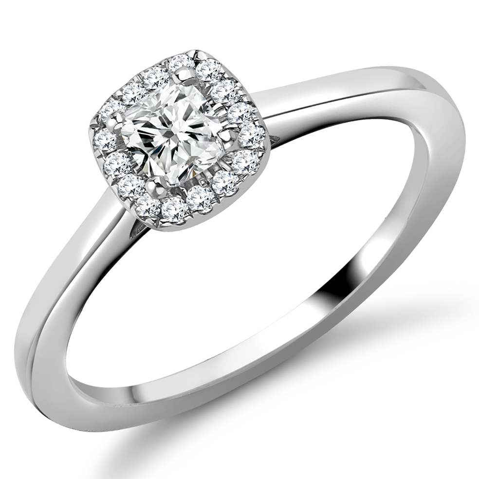 Cushion Cut Halo with Plain Shoulders Engagement Ring Image