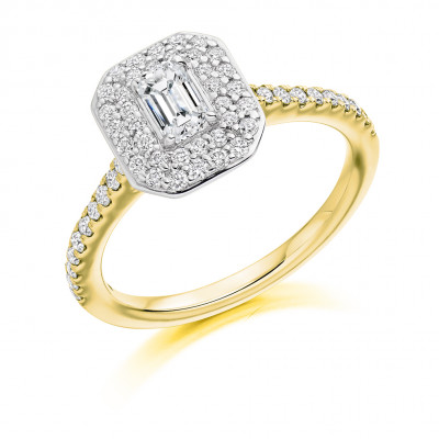 Emerald Cut Halo with Diamond Set Shoulders Engagement Ring Metal Image