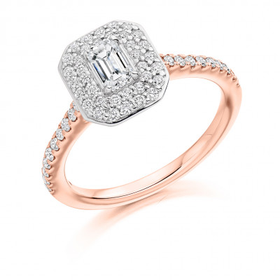 Emerald Cut Halo with Diamond Set Shoulders Engagement Ring Metal Image