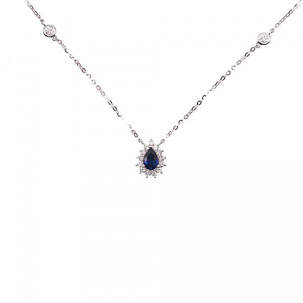 Image of 0.58ct Natural Pear Cut Sapphire and Natural Diamond Halo Pendant in White Gold