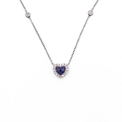 0.18ct Natural Blue Sapphire and Natural Diamond Heart Pendant in White Gold Image