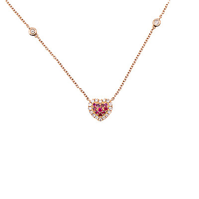 0.19ct Natural Ruby and Natural Diamond Heart in Rose Gold Pendant Image