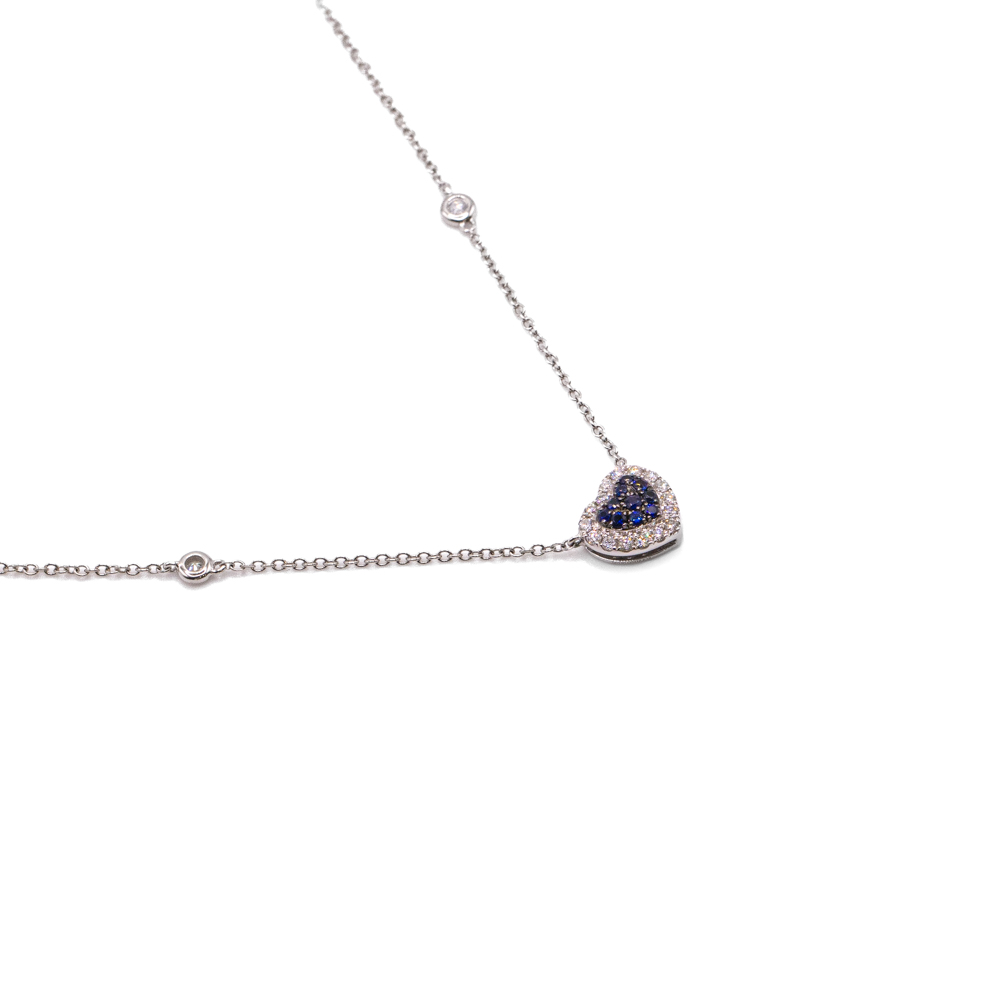 0.18ct Natural Blue Sapphire and Natural Diamond Heart Pendant in White Gold Image