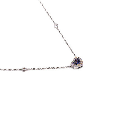 0.18ct Natural Blue Sapphire and Natural Diamond Heart Pendant in White Gold Image